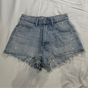 ZARA rhinestone distressed mid rise micro denim shorts